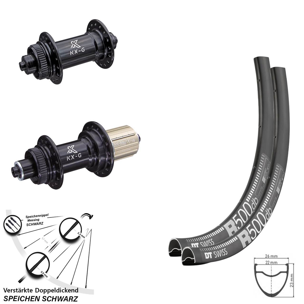 Disc Laufrad-Satz 28 Zoll DT Swiss R500 KX-G 8-12 fach HG für Schnellspanner