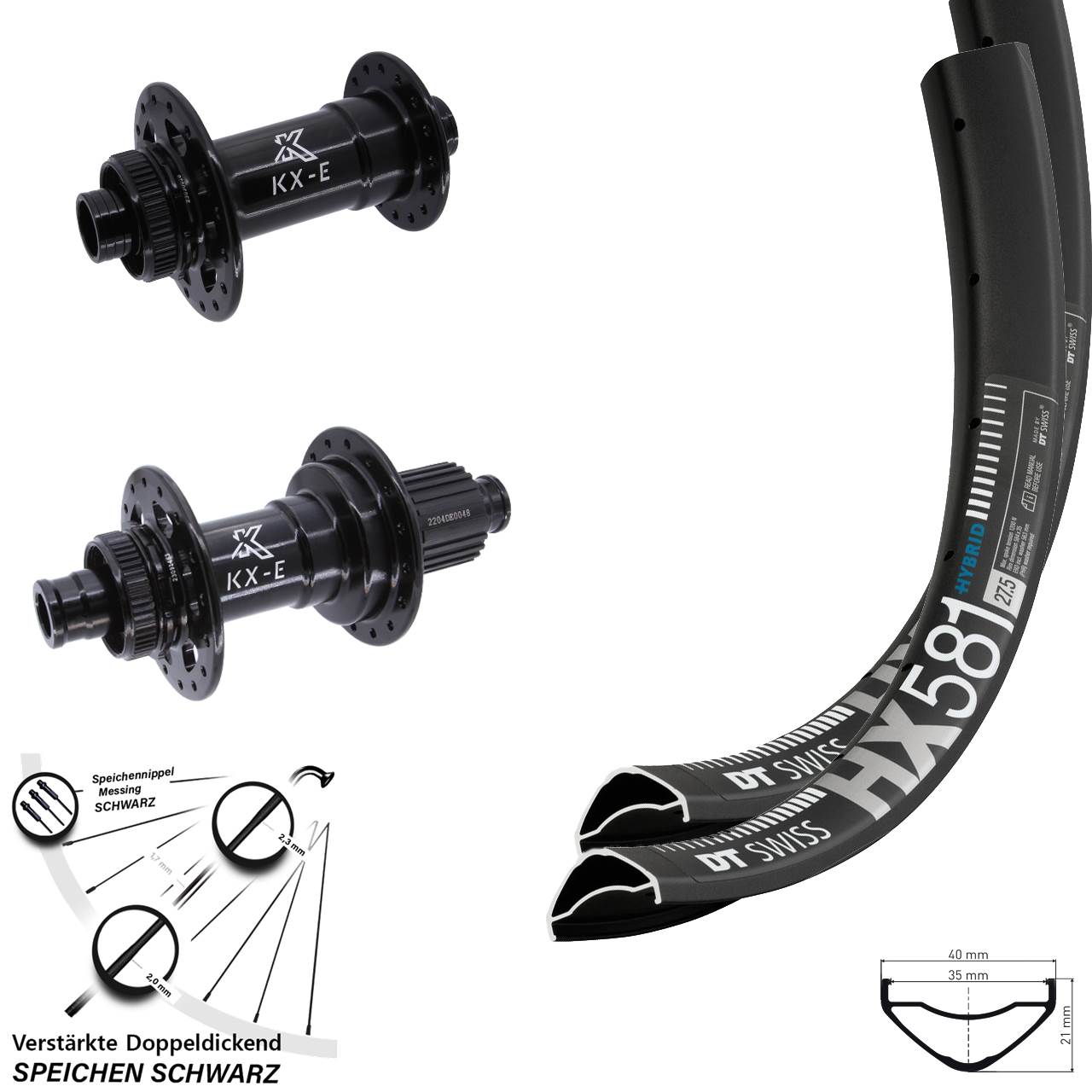 Laufradsatz 15x110 12x148 27,5 Zoll DT Swiss HX 581 KX-E Heavy Duty Micro Spline