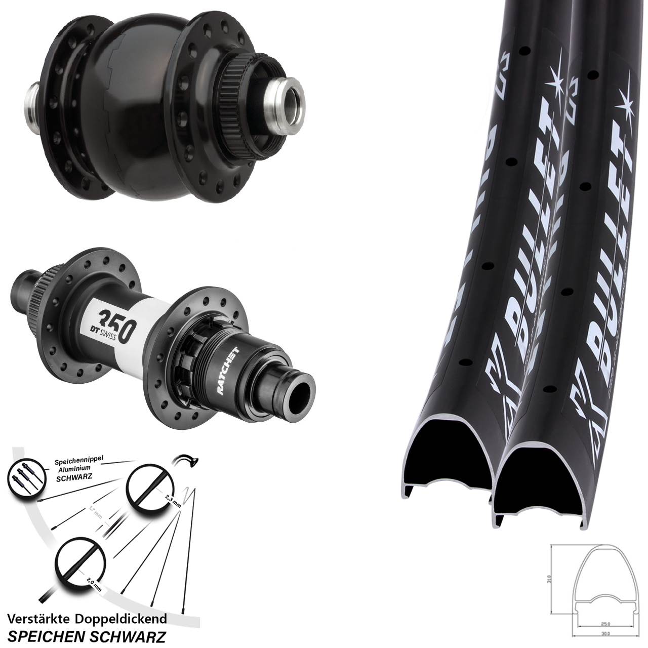 Laufradsatz Centerlock 29 Zoll KX Bullet DT Swiss 350 SON 28 XDR 12x100/142