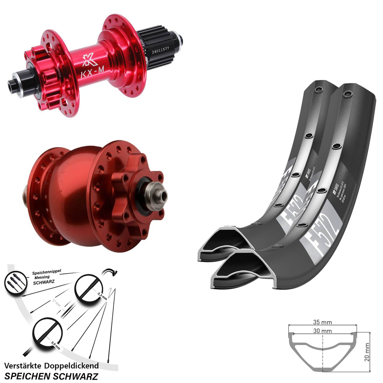 DT Swiss F 572 KX-M rot SON 28 29 Zoll Disc Laufrad-Satz für Schnellspanner Micro Spline
