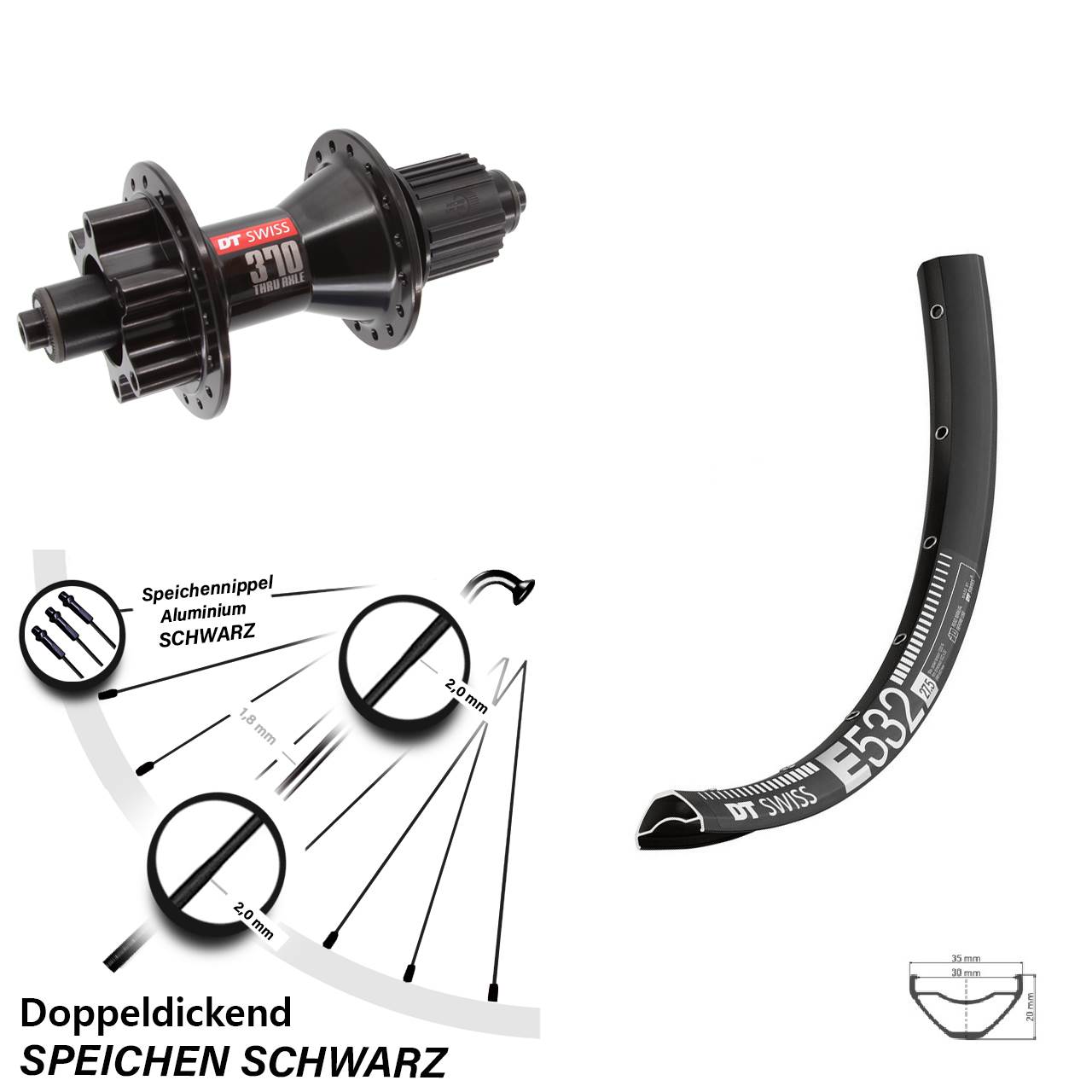29 Zoll DT Swiss E532-370 Hybrid Hinterrad 6-Loch für Schnellspanner Micro Spline