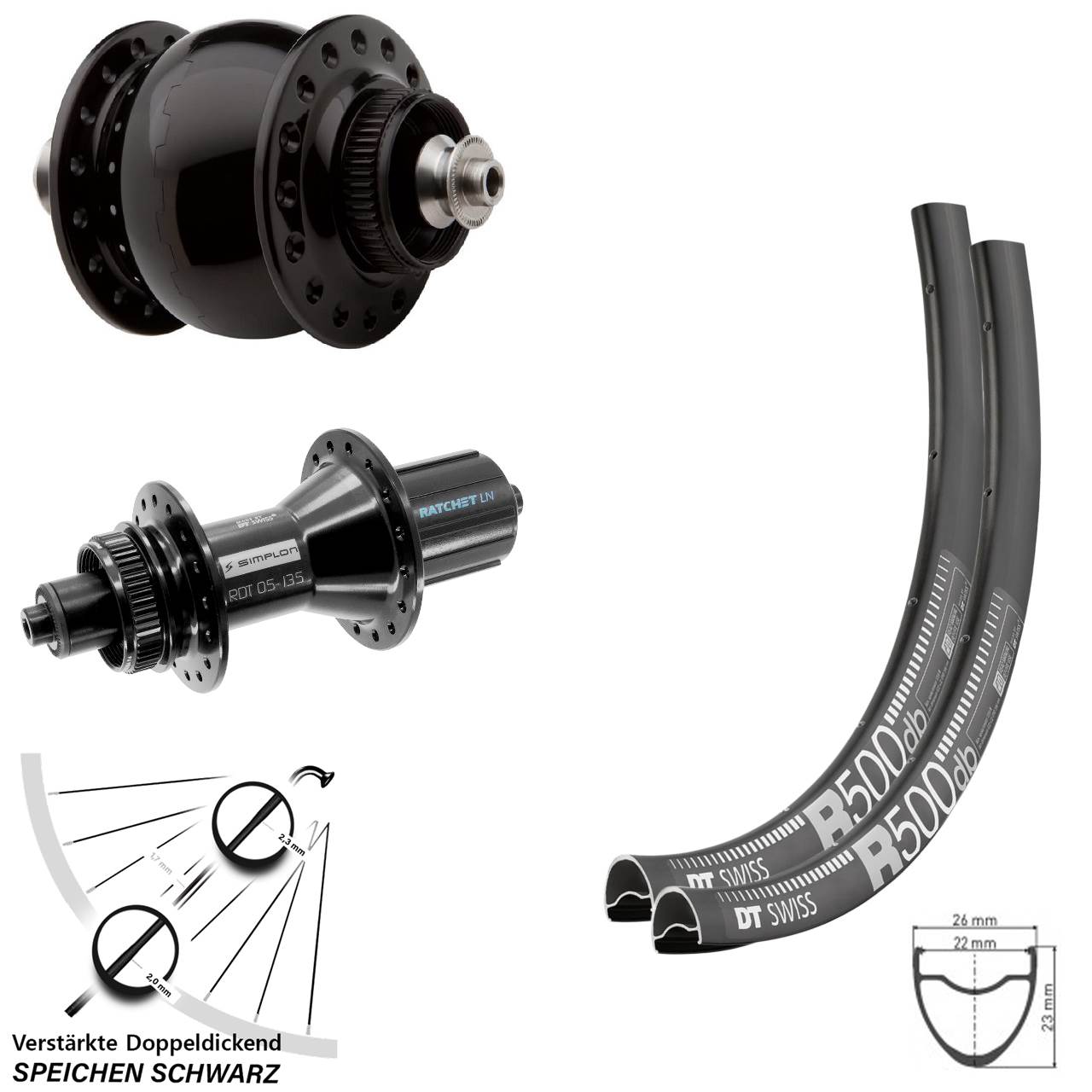 29 Zoll DT Swiss R500 370 Hybrid HG SON 28 Centerlock Laufradsatz 5x100/135