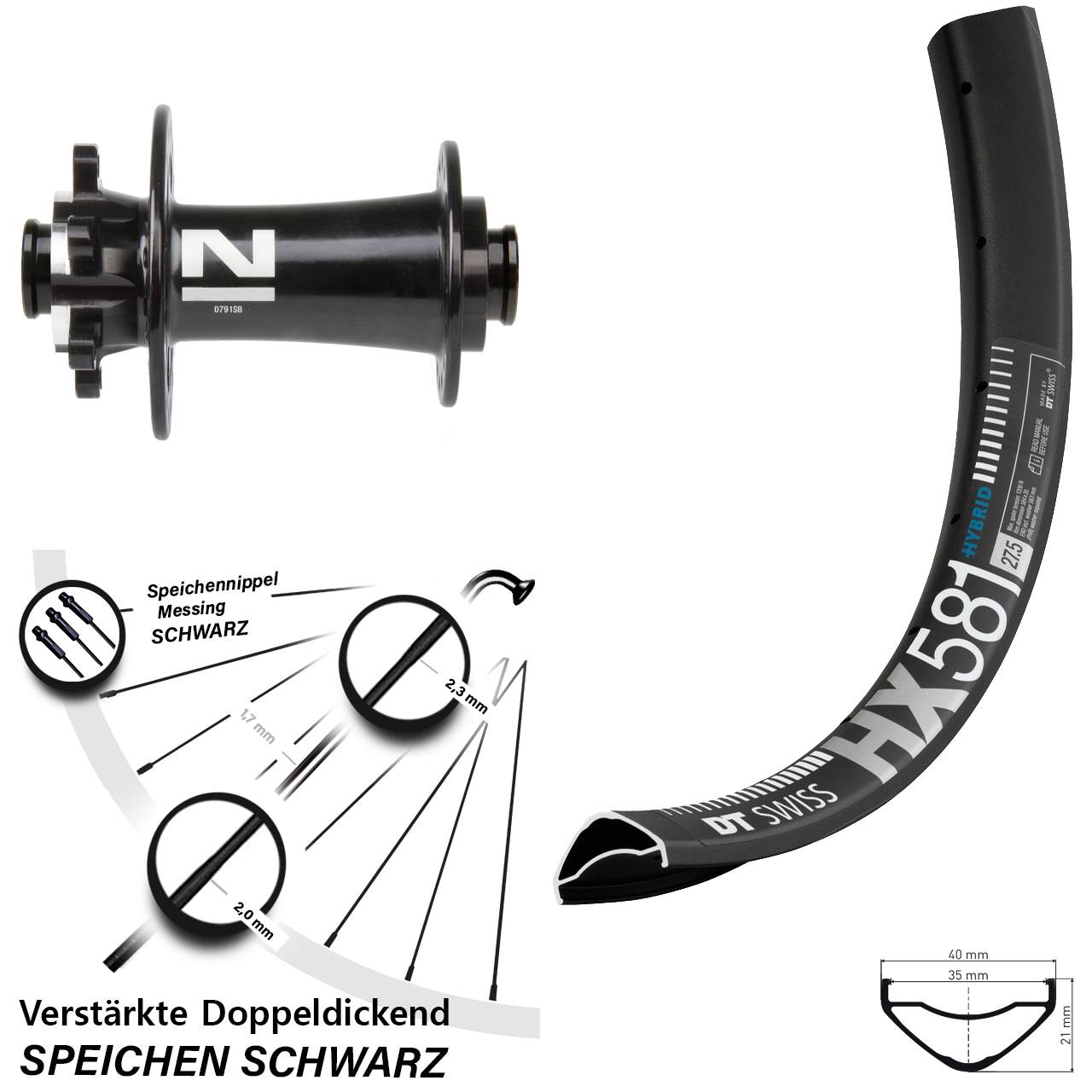 27,5 Zoll DT Swiss HX 581 Novatec D791 Disc Vorderrad 15x100