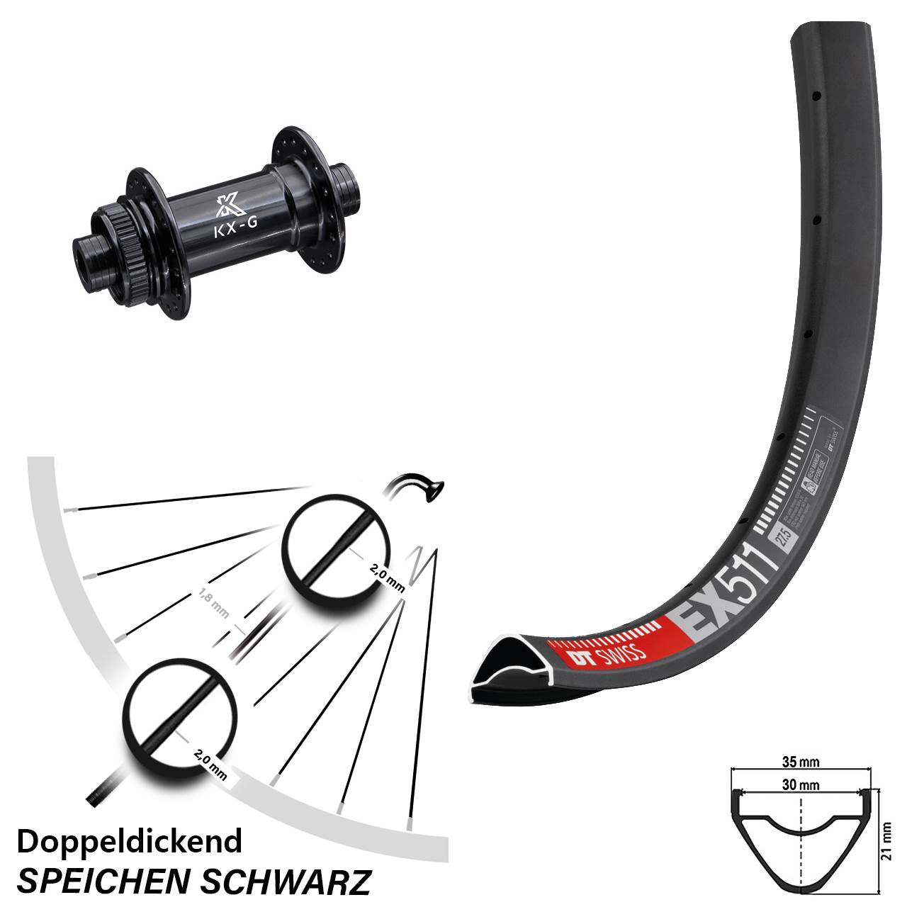 Disc Laufrad 27,5 Zoll DT Swiss EX511 KX-G 15x100