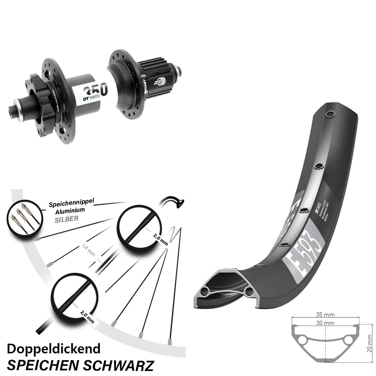 Boost Hinterrad 6-Loch QR 29 Zoll DT Swiss E 593 350 Micro Spline