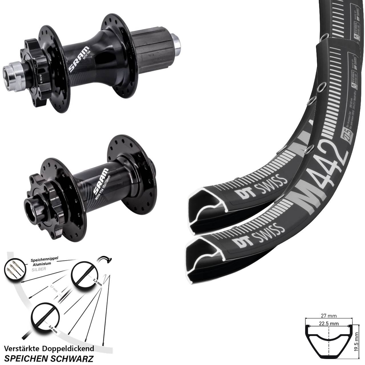 6-Loch Laufradsatz 15x110 12x148 29 Zoll DT Swiss M442 Sram 716 746 8-11 fach