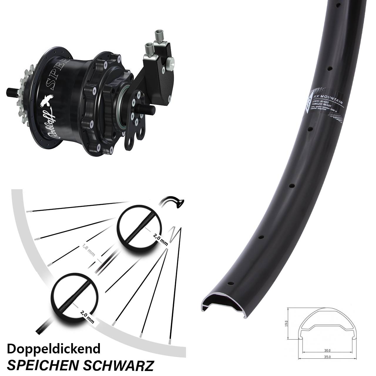 KX Mountain TR Rohloff Speedhub TS DB Tandem 29 Zoll Disc Laufrad