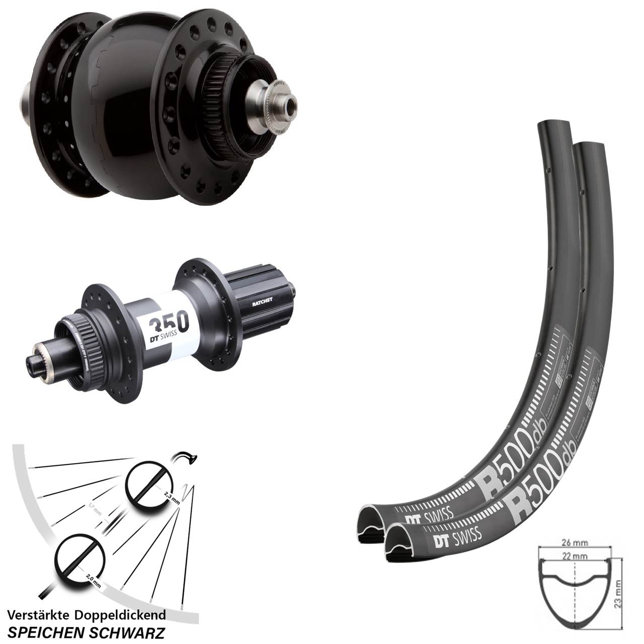Laufradsatz für Schnellspanner 29 Zoll DT Swiss R500 -350 Road SON 28 11-12 fach