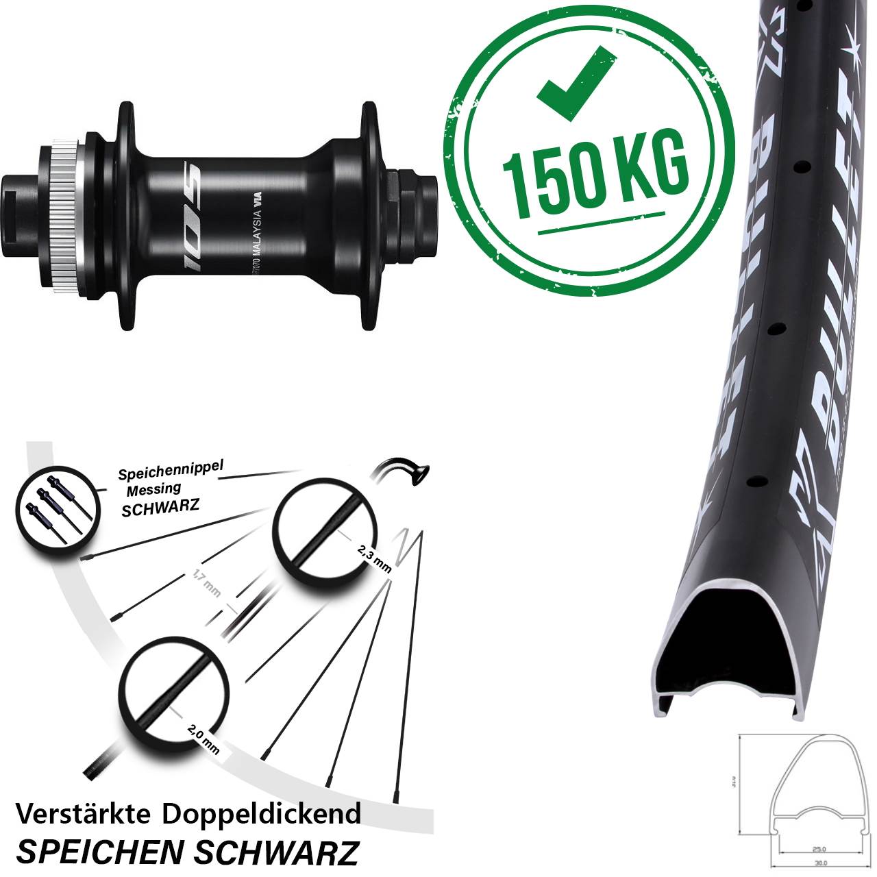KX Bullet OS Shimano 105 28-29 Zoll Disc Vorderrad 12x100