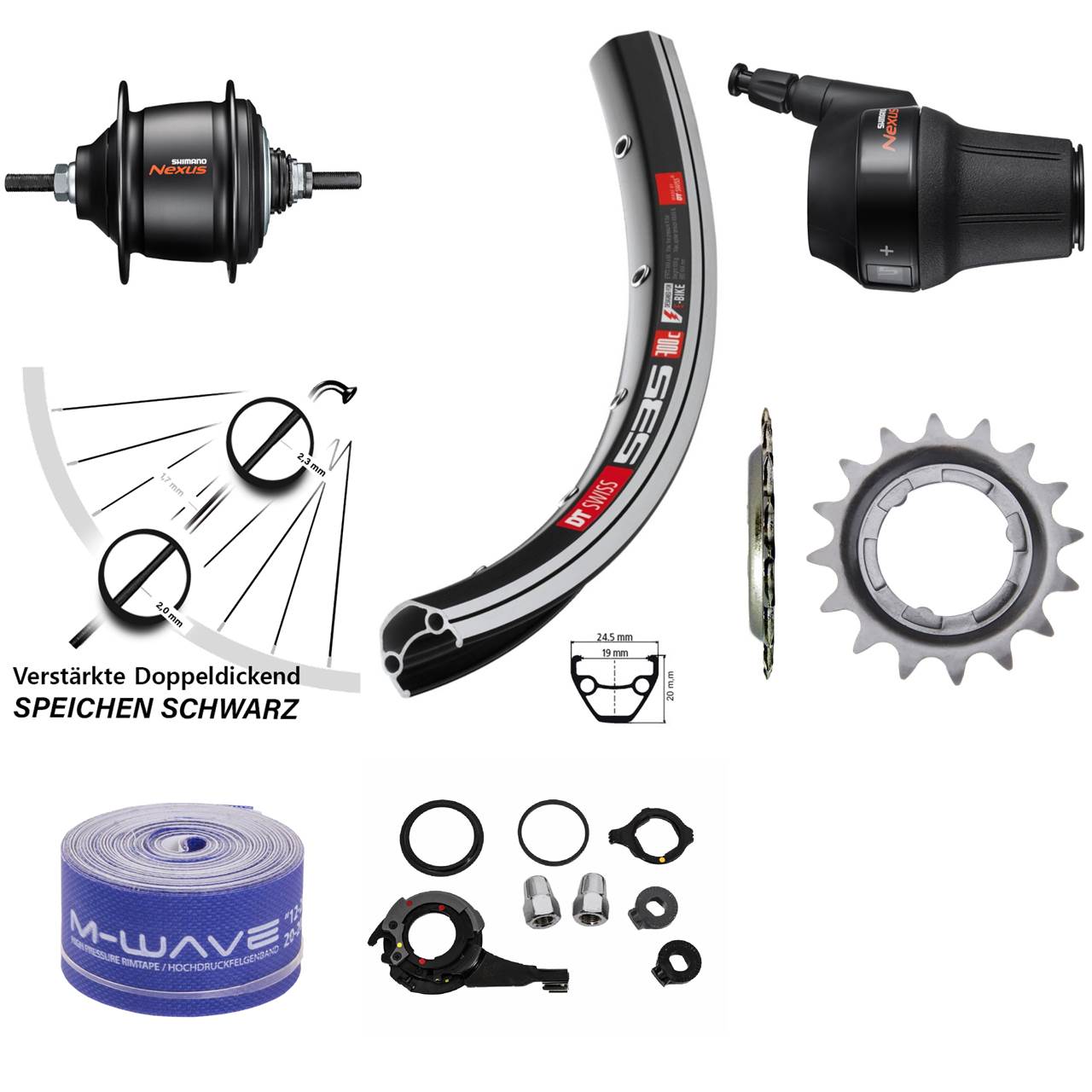 Hinterrad 28 Zoll DT Swiss 535 Shimano Nexus 8 Gang Freilauf schwarz