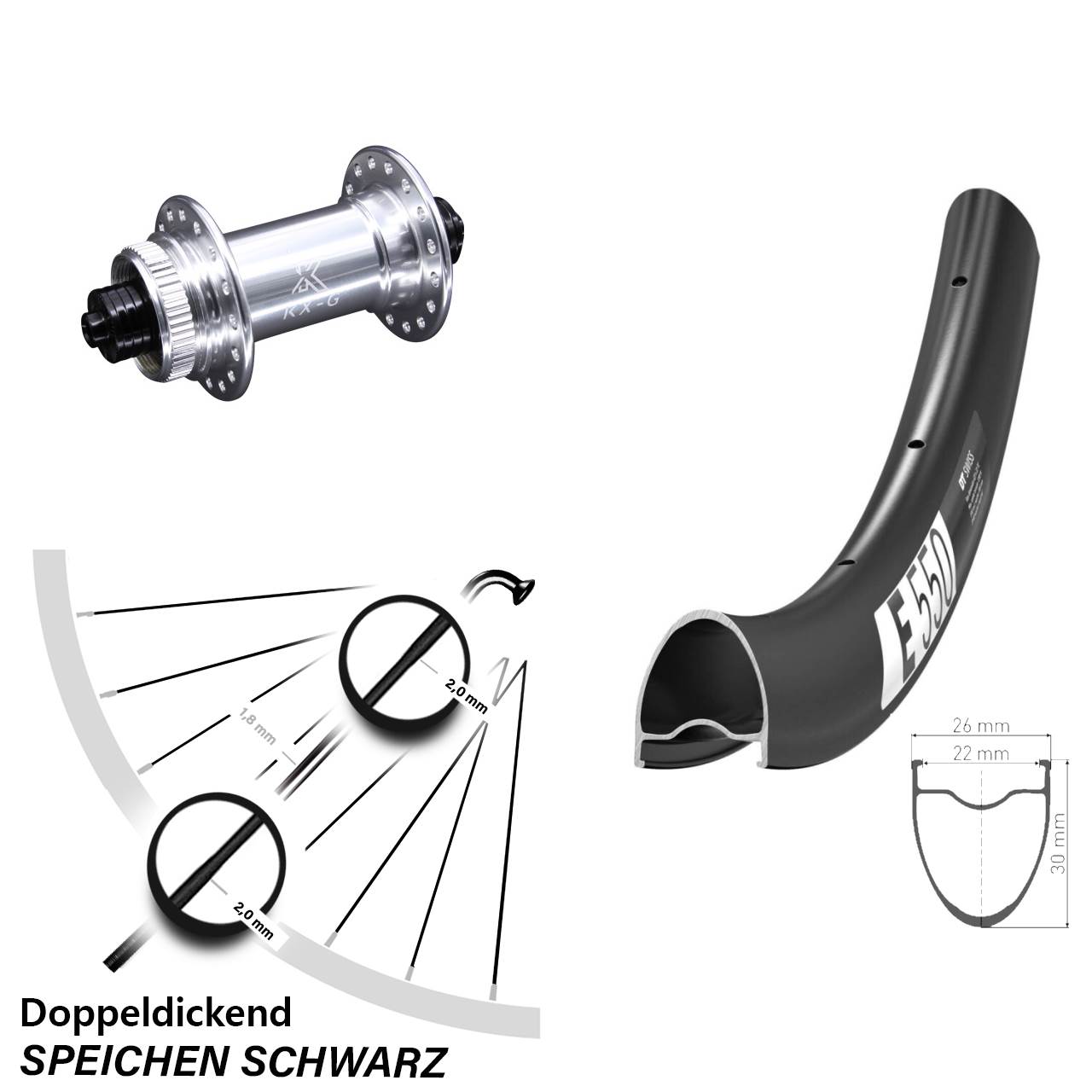 Laufrad 28 Zoll DT Swiss E550 KX-G Centerlock 5/100 silbern