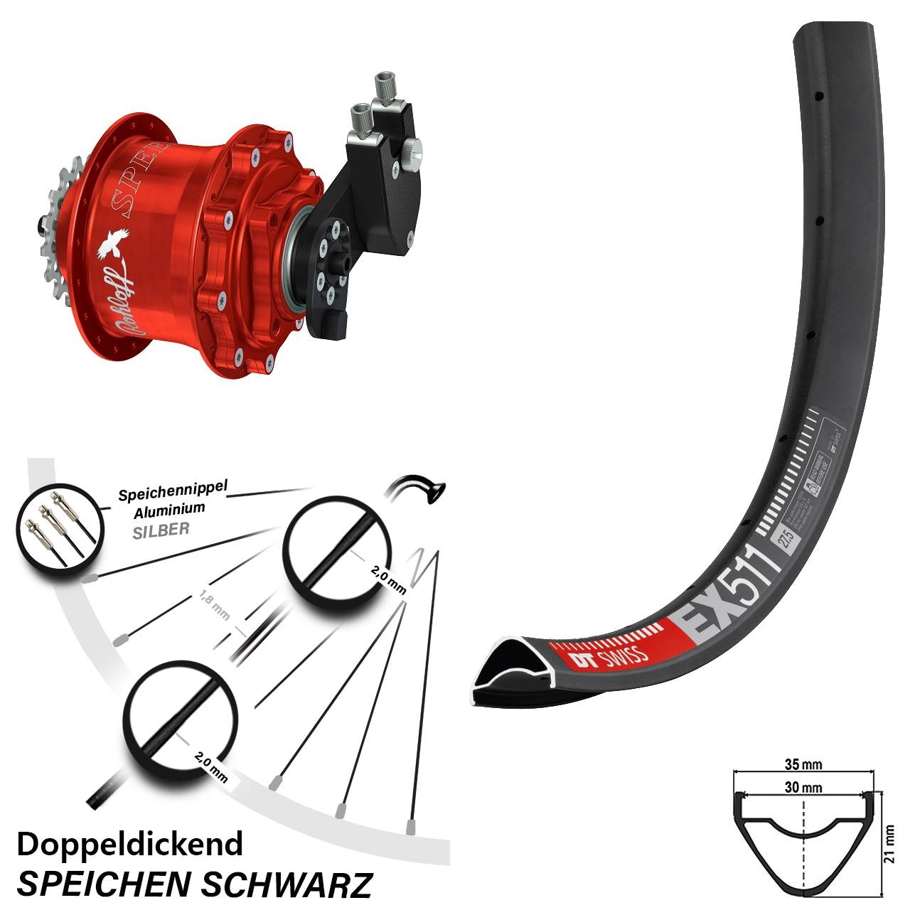 Disc Hinterrrad 29 Zoll DT Swiss EX511 Rohloff Speedhub 500/14 CC DB OEM rot