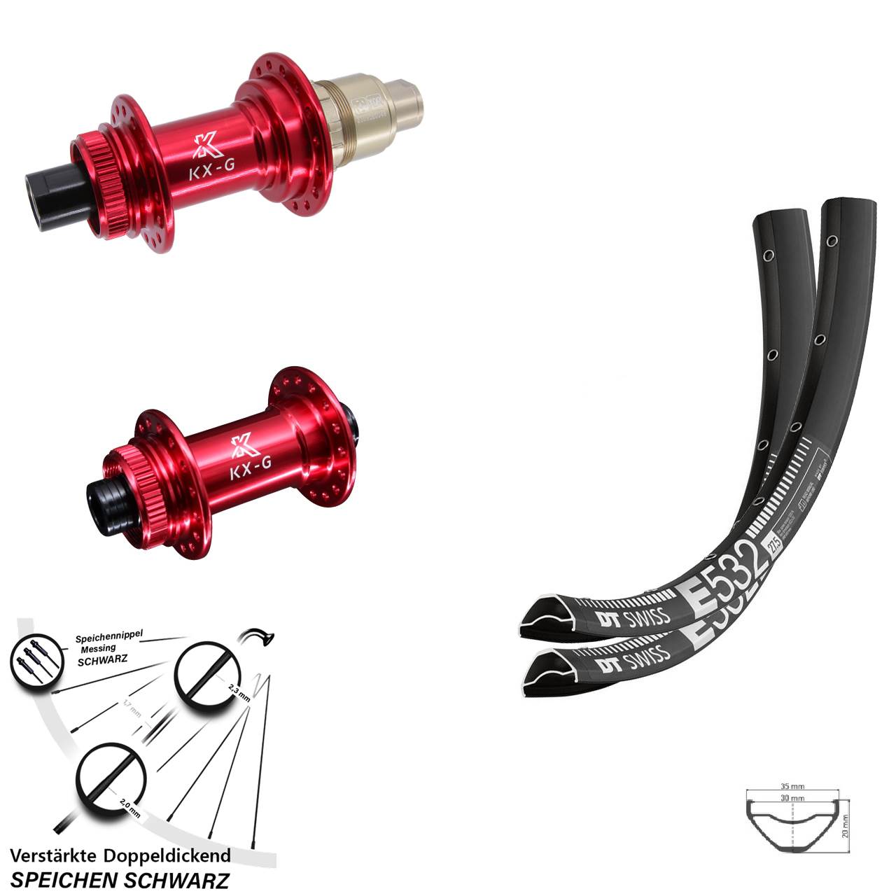 Laufradsatz Centerlock 15x100 12x142 27,5 Zoll DT Swiss E 532 KX-G rot SRAM XDR