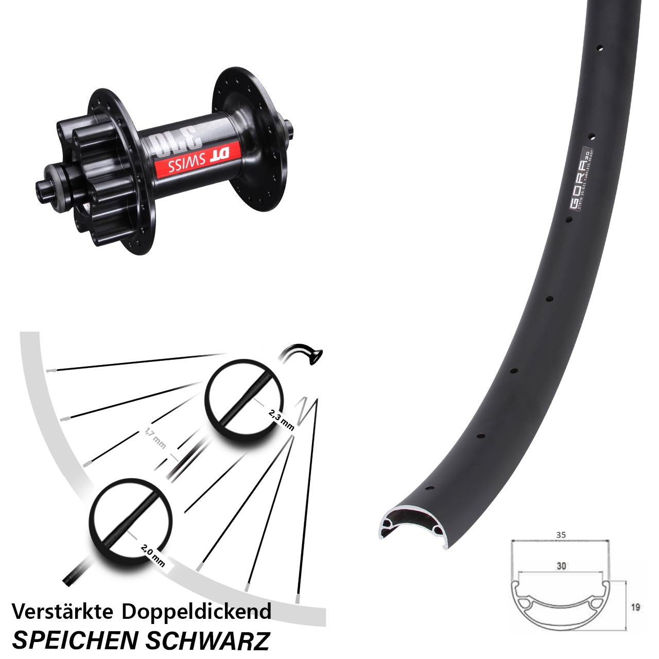 Disc Vorderrad 26 Zoll Gora 30 DT Swiss 370 für Schnellspanner