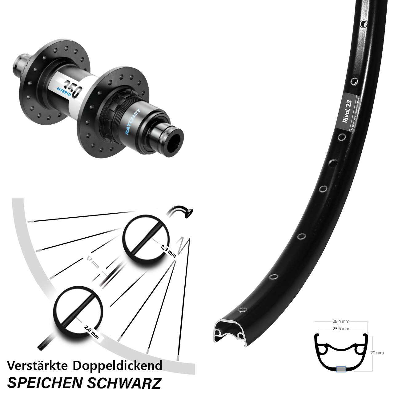 Disc Laufrad 650B Ryde Rival 23 DT Swiss 350 Hybrid SRAM XD 12x148