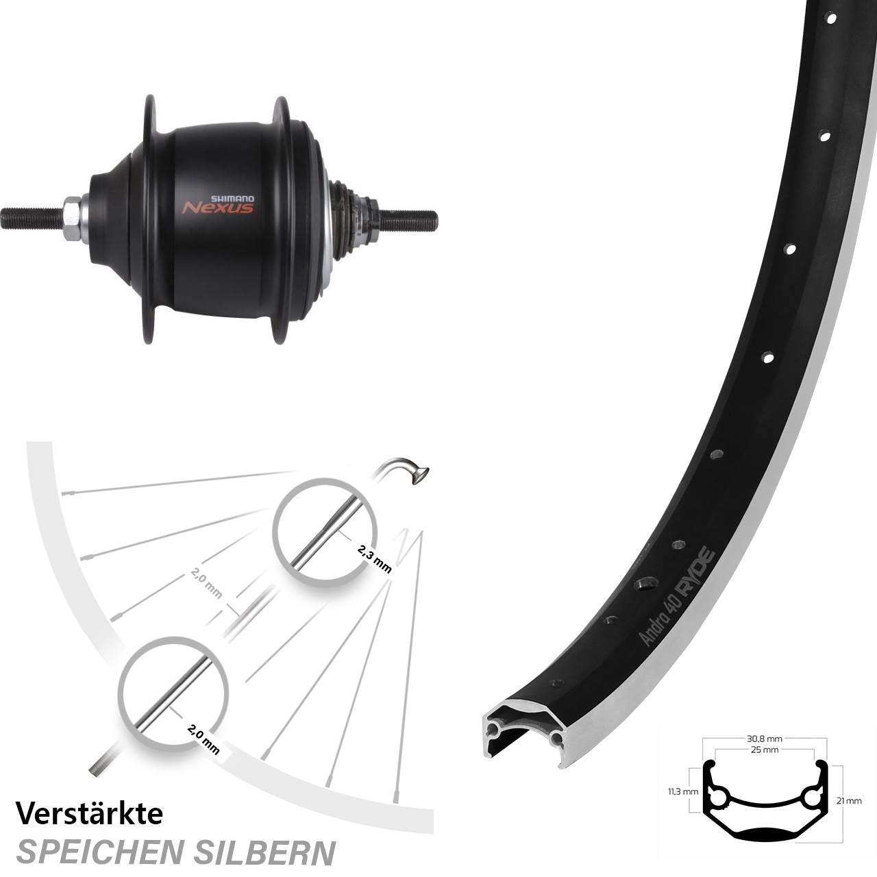 27,5 Zoll Shimano Nexus 8-Gang Premium Ryde Andra 40 Hinterrad
