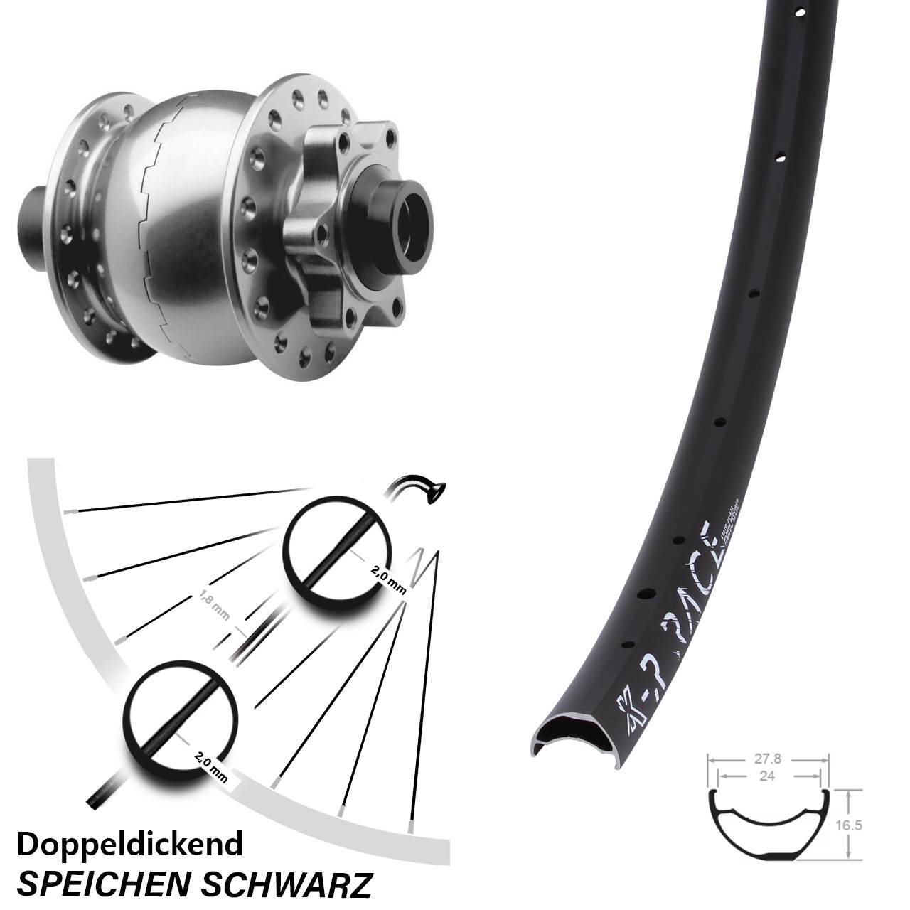 29 Zoll MTB Nabendynamolaufrad KX-R Race SON 28 silber 6-Loch Steckachse 15x100 mm