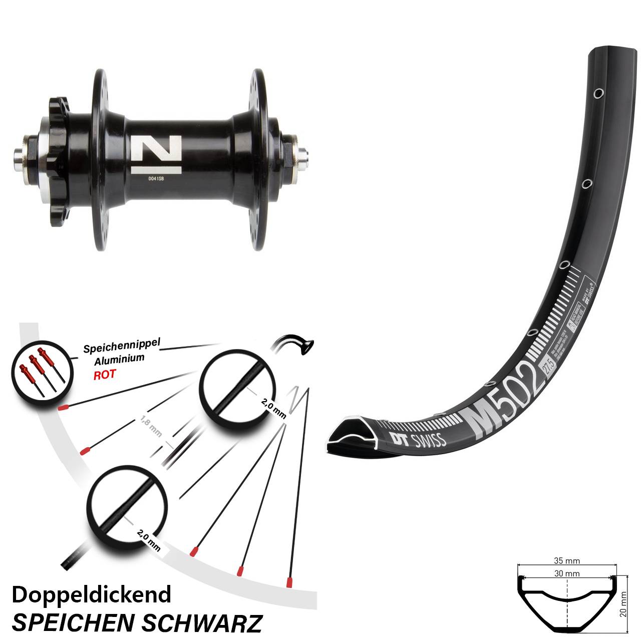 6-Loch Vorderrad für Schnellspanner 29 Zoll DT Swiss M 502 Novatec D-041