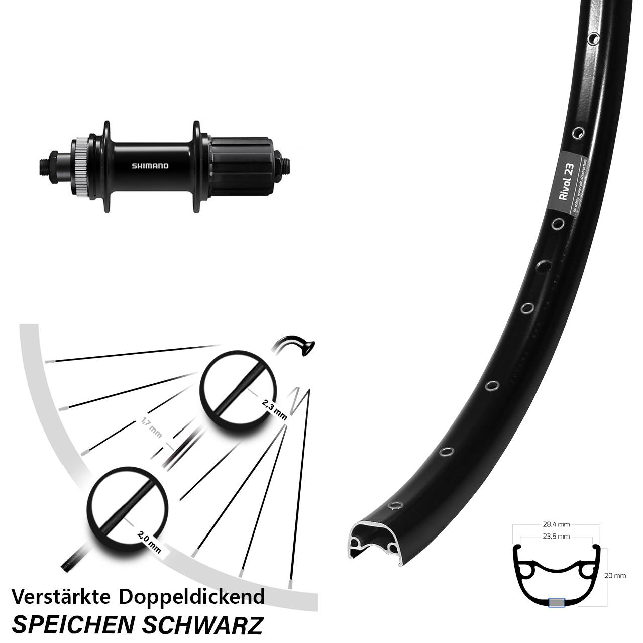 650B Ryde Rival 23 Shimano FH-QC400 Disc Hinterrad QR 8-11 fach HG