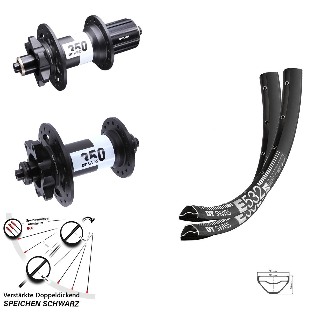 DT Swiss E532-350 Ratchet 36 27,5 Zoll Laufradsatz 6-Loch QR 8-11 fach HG