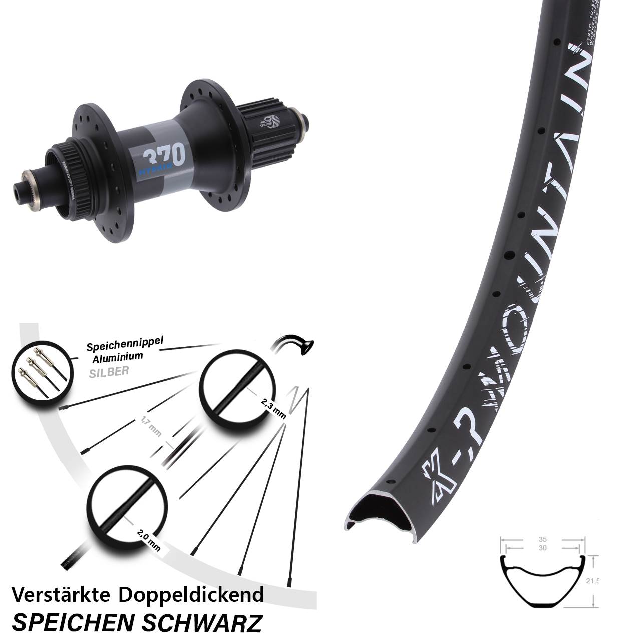 Hinterrad QR Boost 29 Zoll KX-R Mountain DT Swiss 370 Hybrid Shimano Micro Spline
