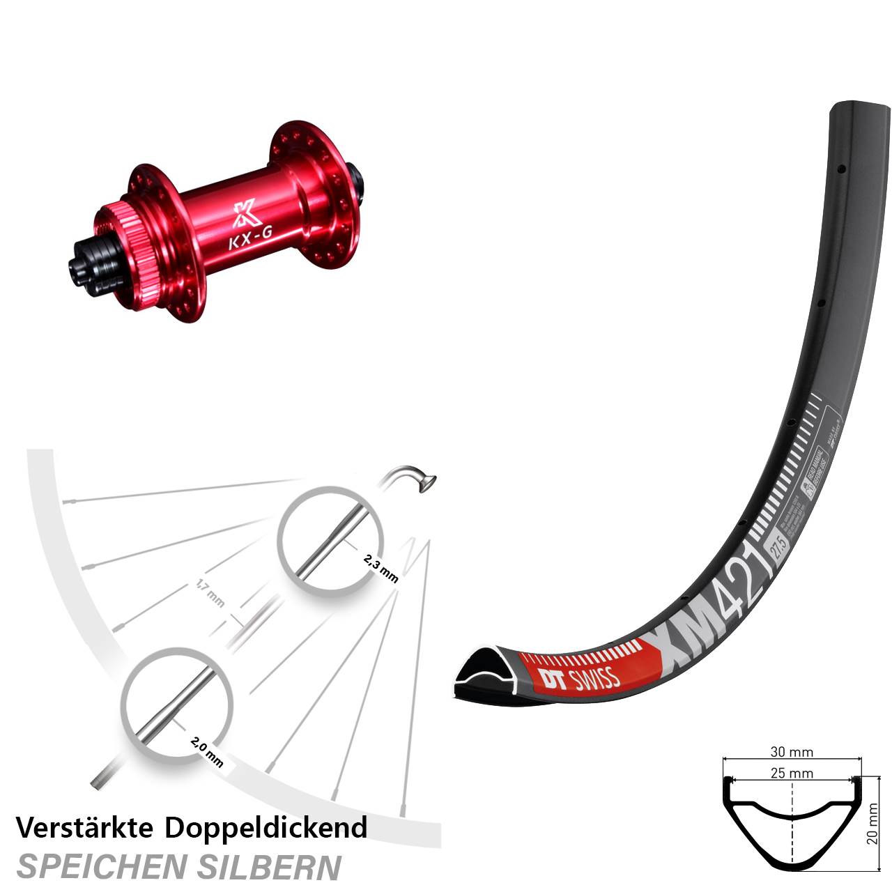 DT Swiss XM 421 KX-G rot 29 Zoll Centerlock Vorderrad für Schnellspanner