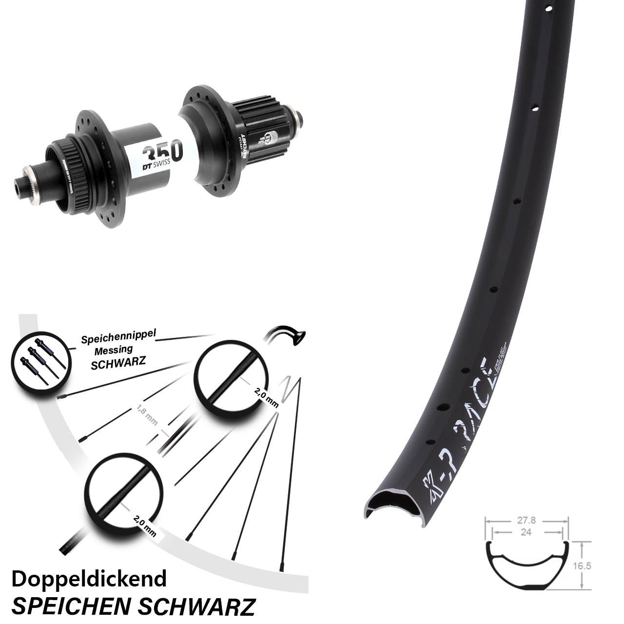 KX-R Race DT Swiss 350 28-29 Zoll Disc Laufrad für Schnellspanner Boost Micro Spline