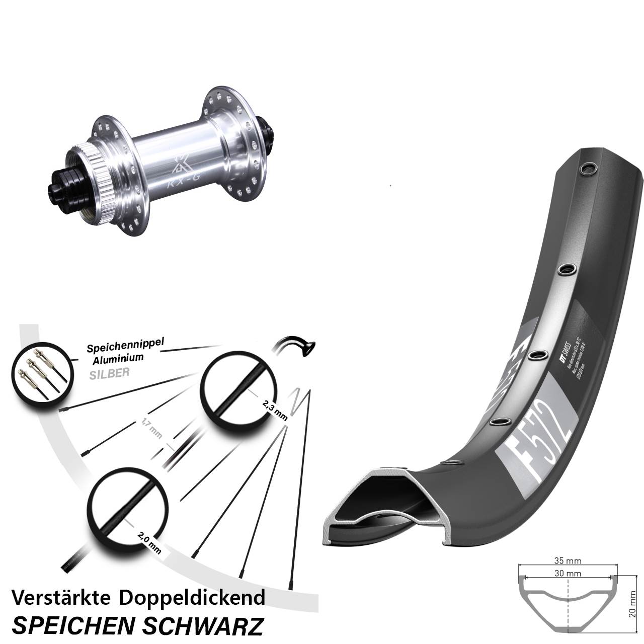 29 Zoll DT Swiss F 572 KX-G Centerlock Vorderrad für Schnellspanner