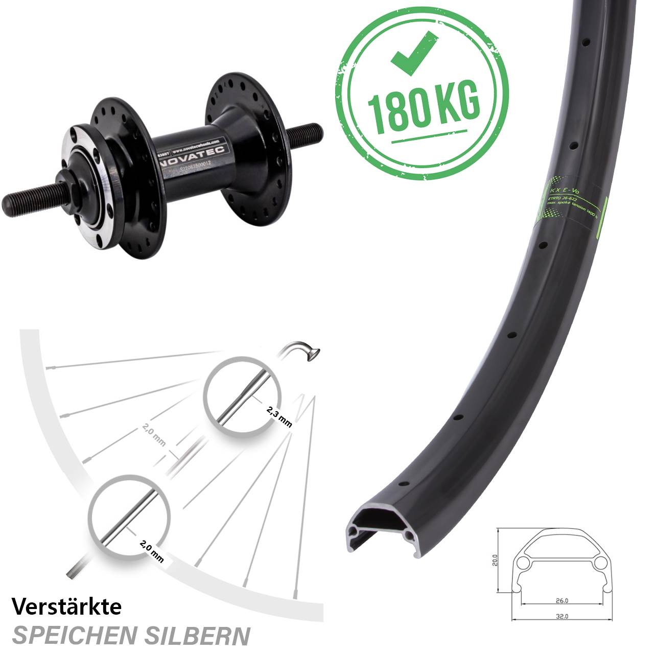 KX Evo Novatec D763 27,5 Zoll Disc Vorderrad Vollachse