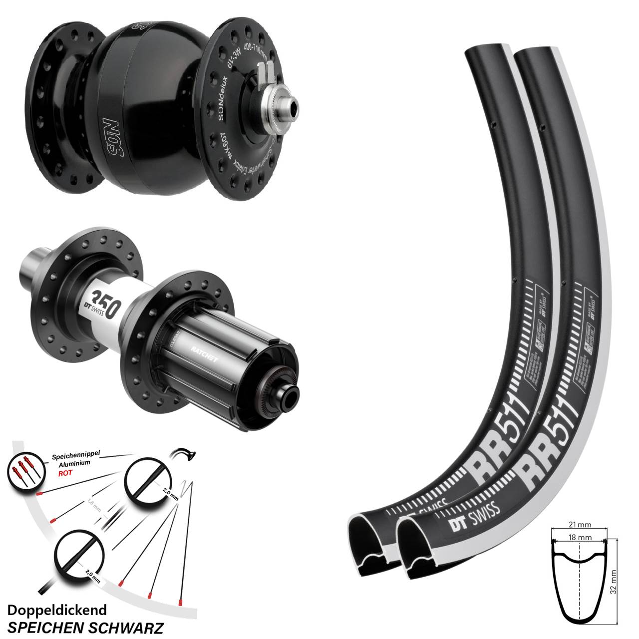 28 Zoll DT Swiss RR511-350 SONdelux wide body Laufrad-Satz QR 11-12 fach HG