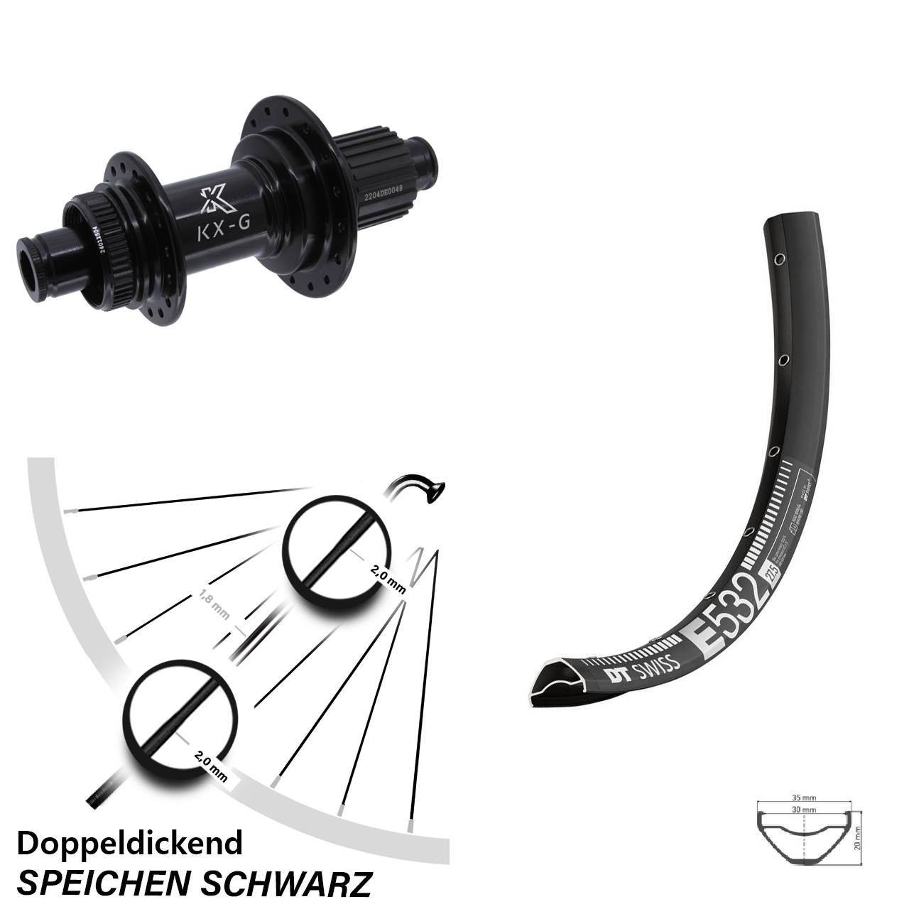 29 Zoll DT Swiss E 532 Hinterrad KX-GS Micro Spline 12x142