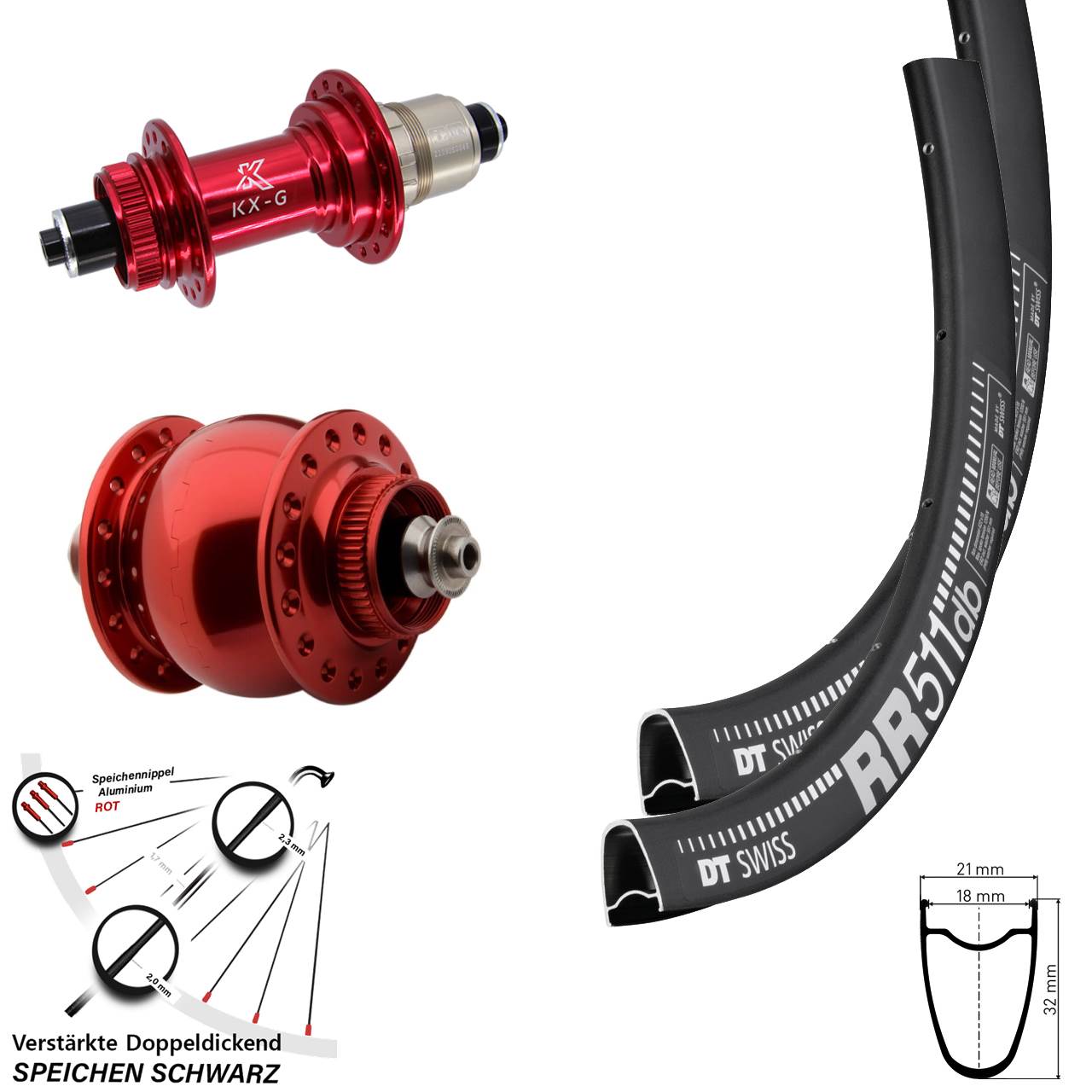 Laufradsatz 28 Zoll DT Swiss RR511 KX-G rot SONdelux XDR für Schnellspanner
