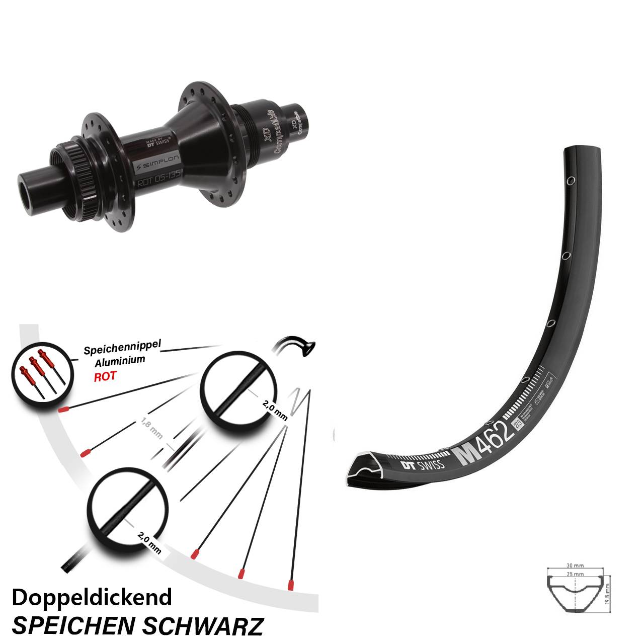 Disc Hinterrad 12x142 27,5 Zoll DT Swiss M462-370 SRAM XD