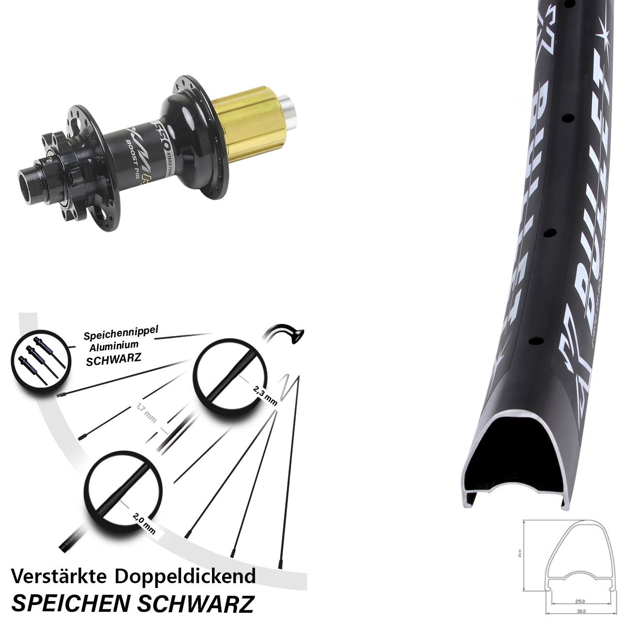 Hinterrad 6-Loch 28 Zoll KX Bullet OS Miche XMH 550 8-11 fach HG 12x148