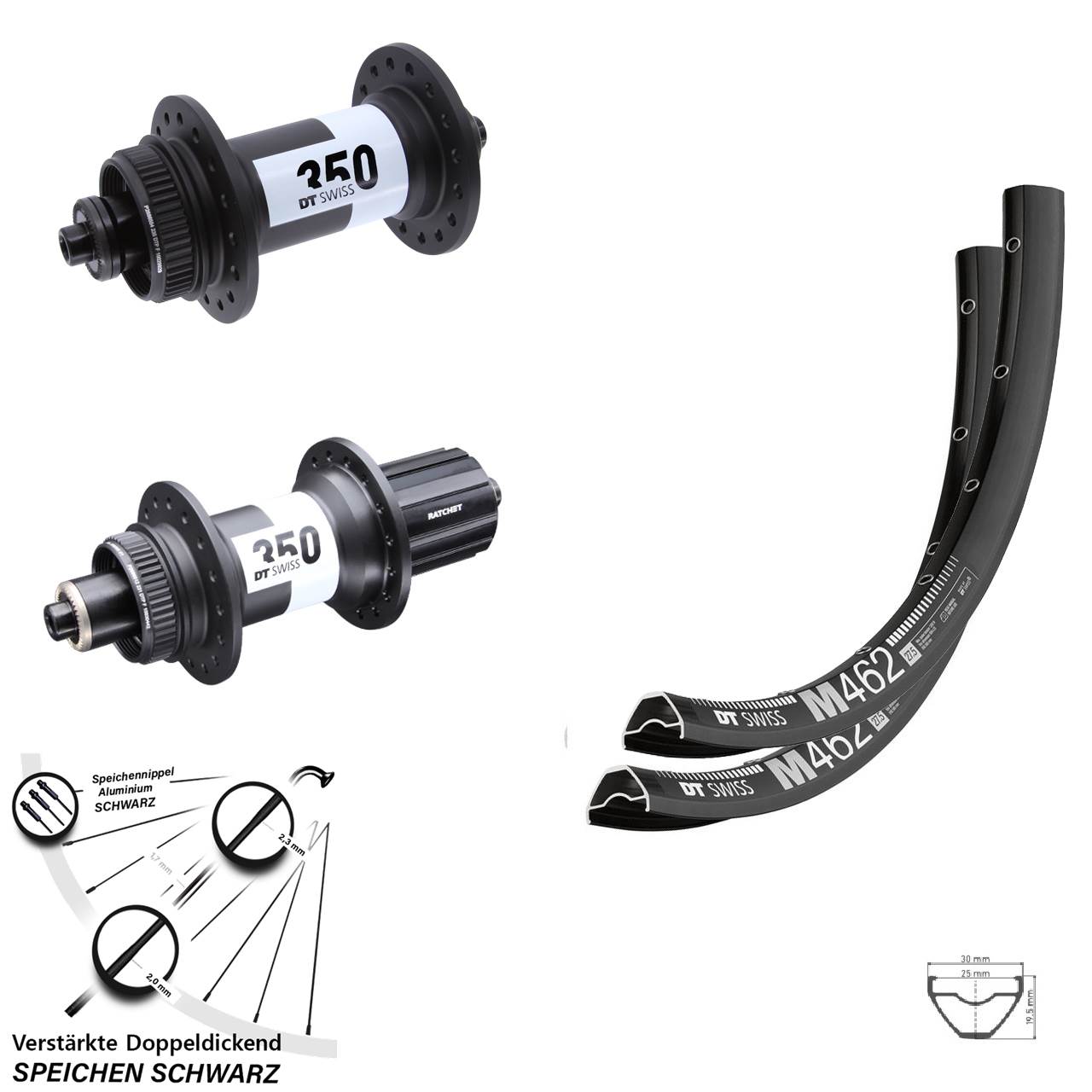 27,5 Zoll DT Swiss M 462-350 Disc Laufrad-Satz QR 8-11 fach HG