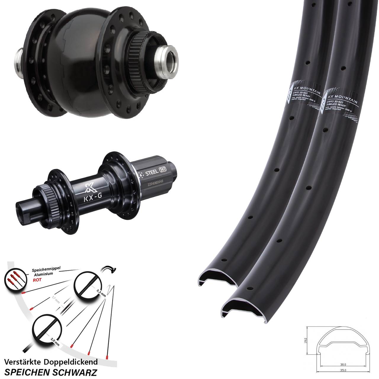 Centerlock Laufradsatz 12x100/142 29 Zoll KX-GS Mountain TR verstärkt SON 28 8-12 fach HG