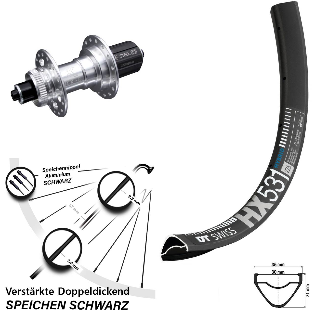 Disc Laufrad QR 29 Zoll DT Swiss HX 531 KX-E verstärkt 8-12 fach HG