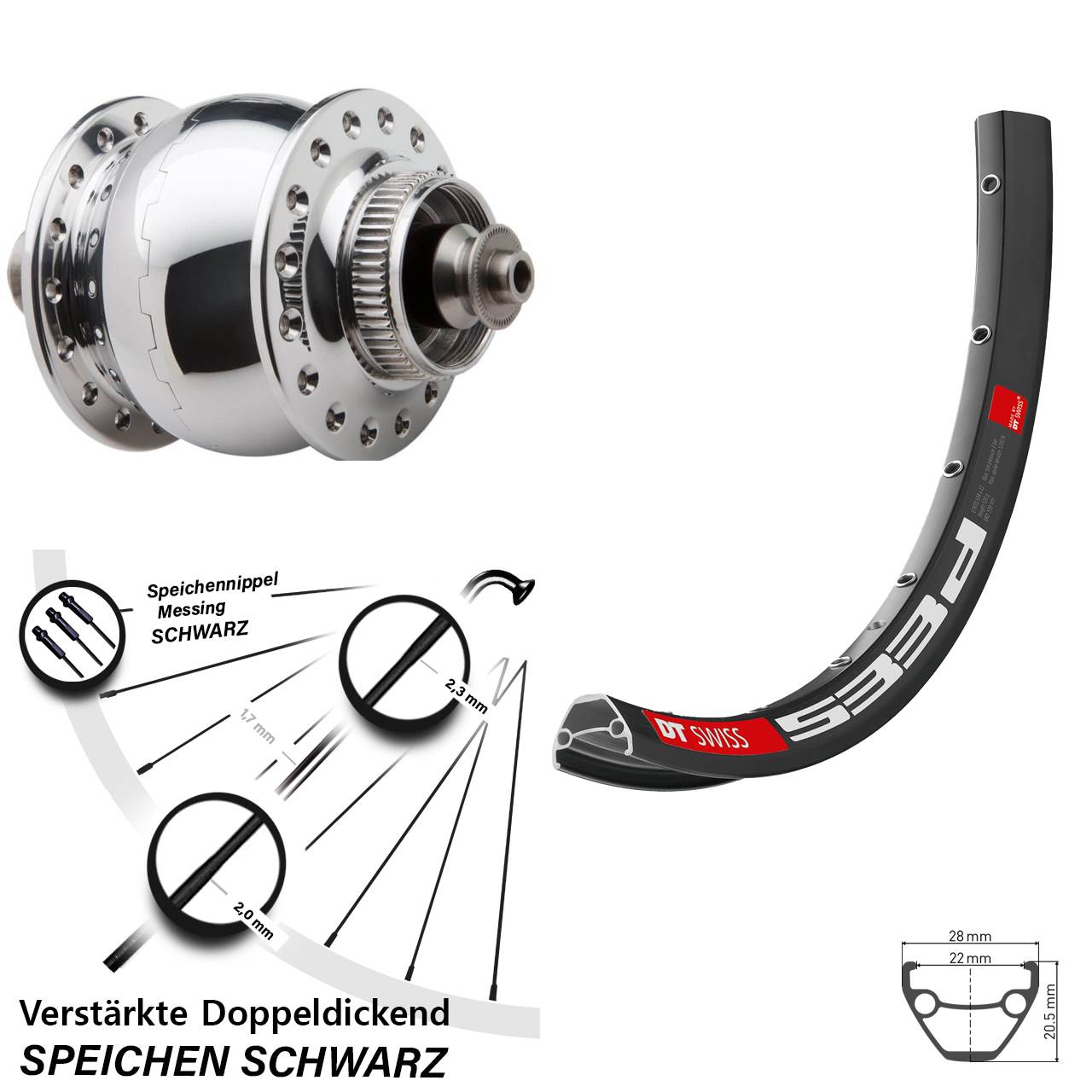 29 Zoll DT Swiss 533d SON 28 poliert Centerlock Vorderrad Schnellspanner