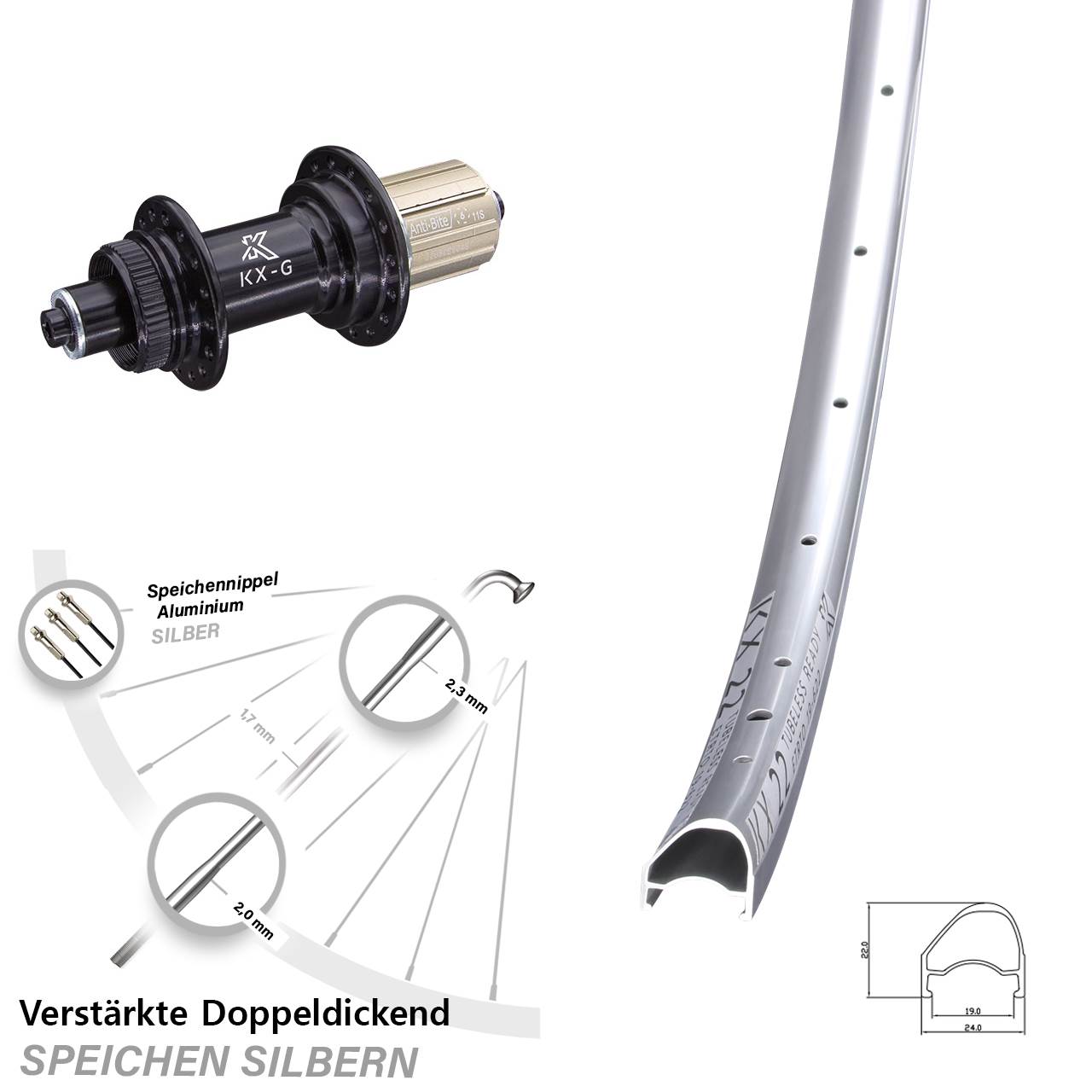 Hinterrad 28 Zoll KX-G 22 OS 8-12 fach HG QR