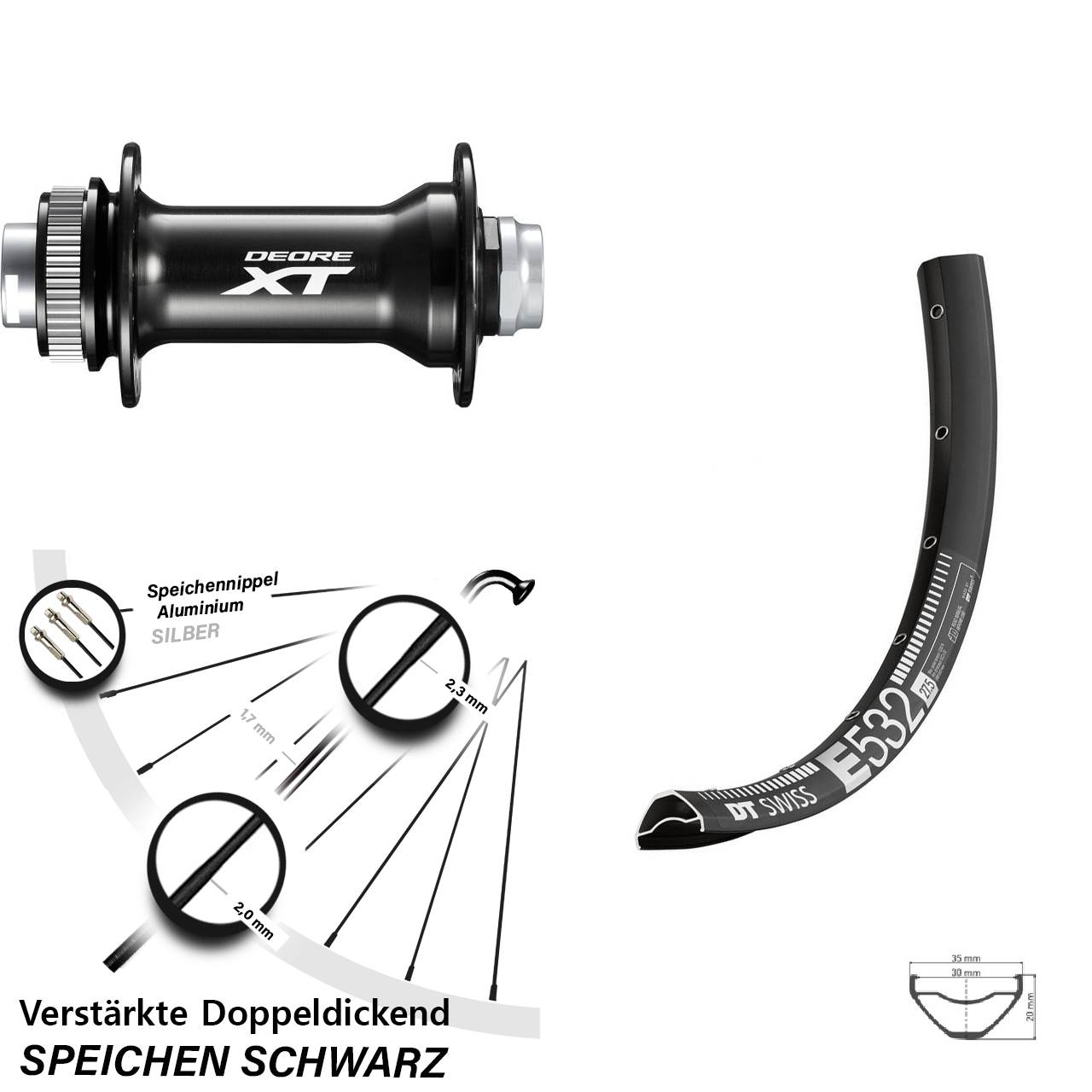 DT Swiss E532 Shimano Deore XT 27,5 Zoll Vorderrad Centerlock 15x110 Boost