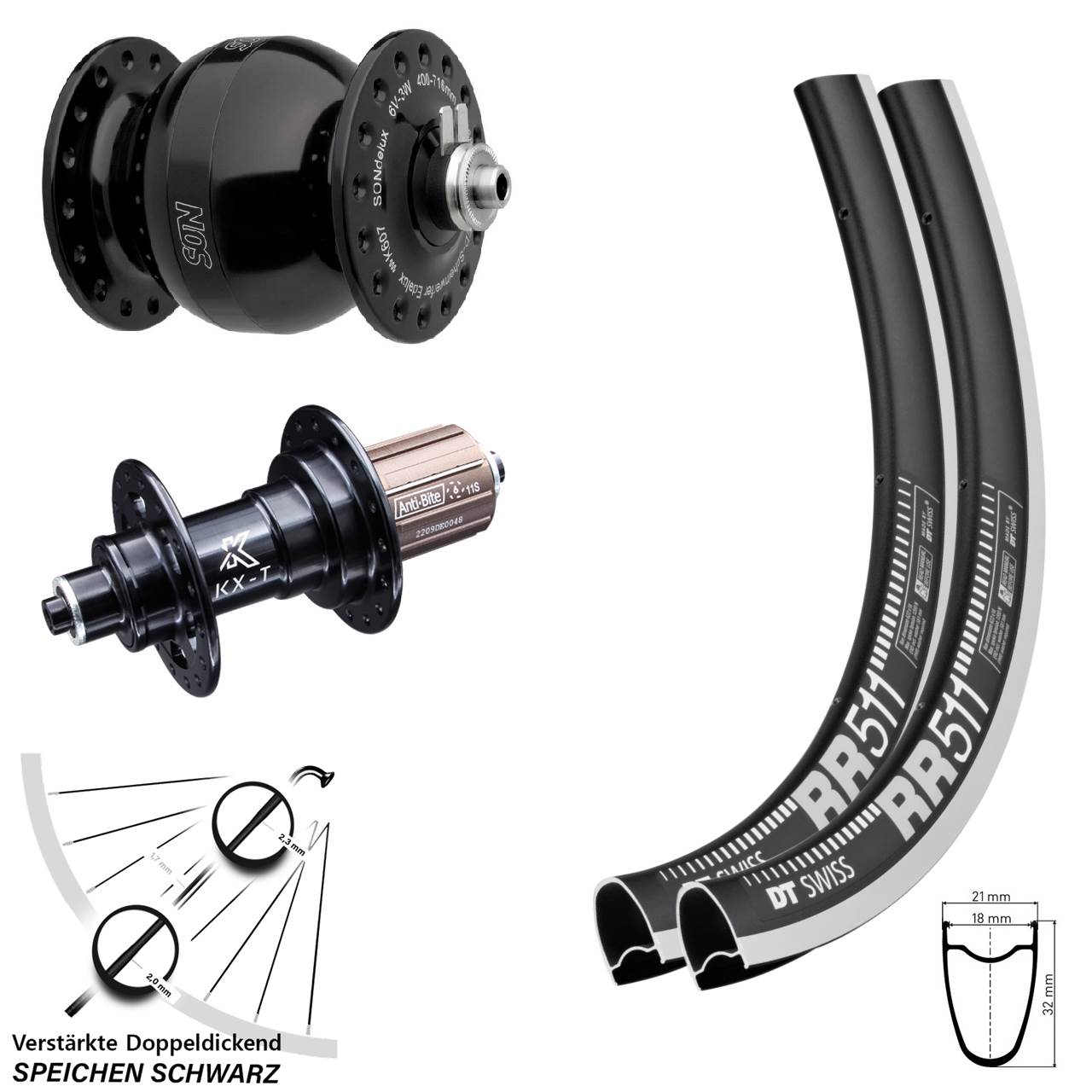 28 Zoll DT Swiss RR 511 KX-T SON delux wide body Laufrad-Satz QR 8-12 fach HG