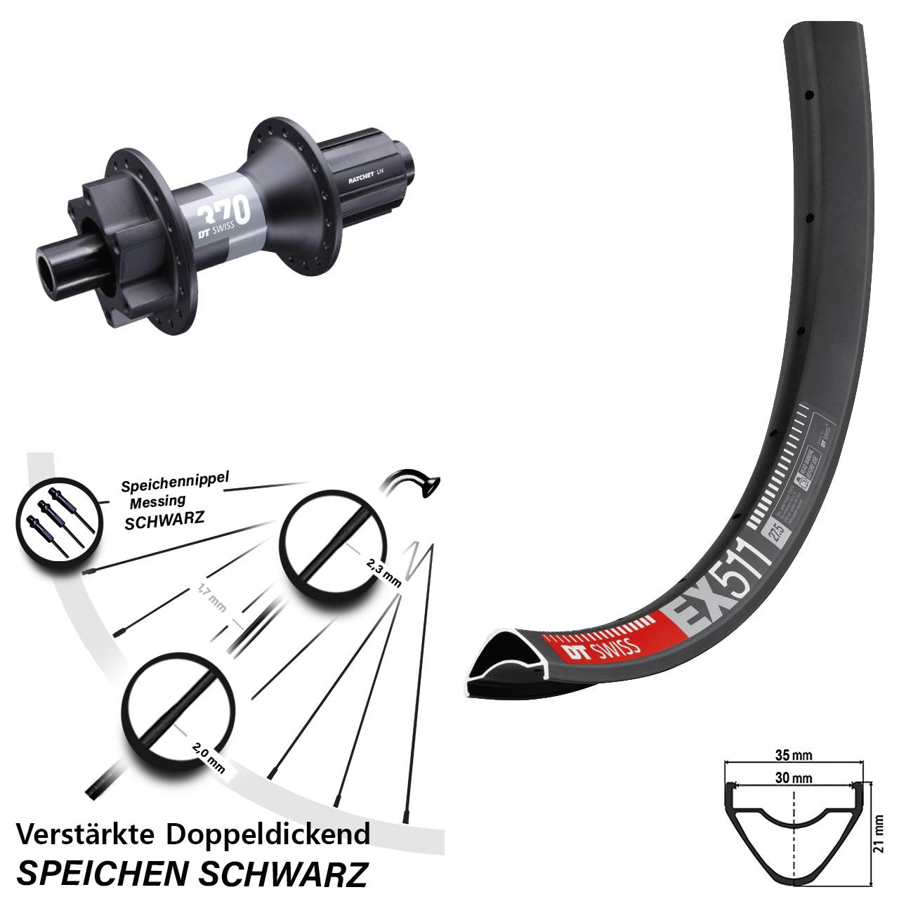 Hinterrad 6-Loch 29 Zoll DT Swiss EX 511-370 8-11 fach HG 12x148