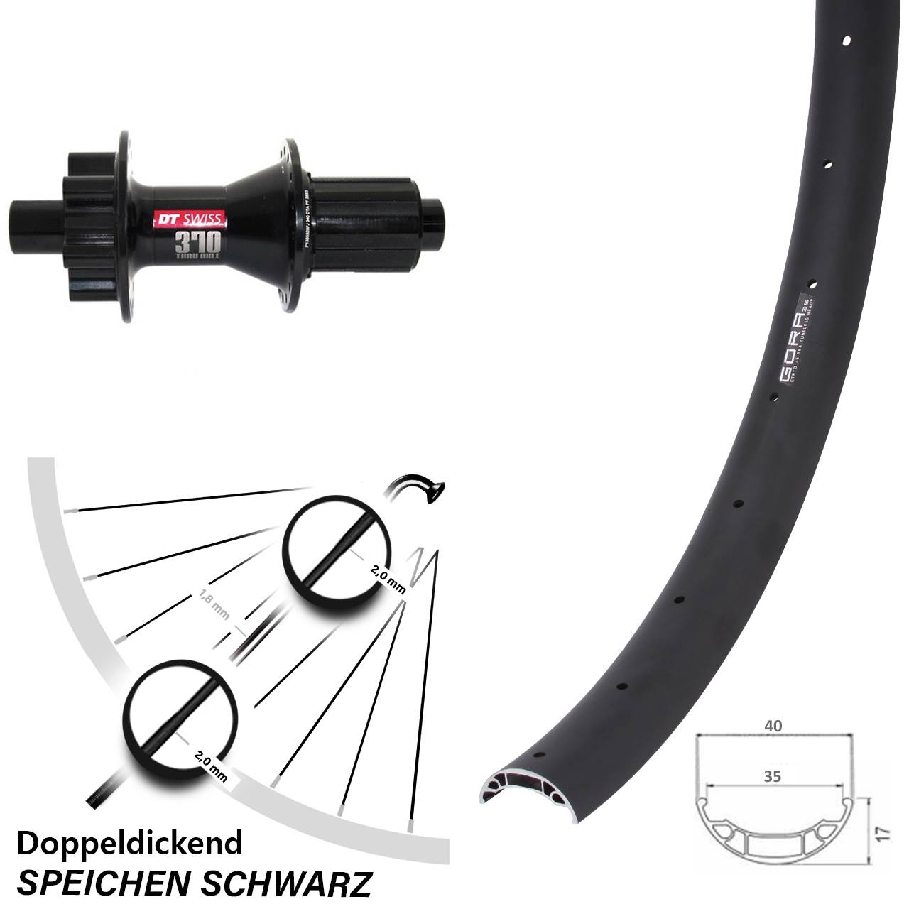 Disc Hinterrad 12x142 27,5 Zoll Gora 35 DT Swiss 370 Hybrid 8-11 fach