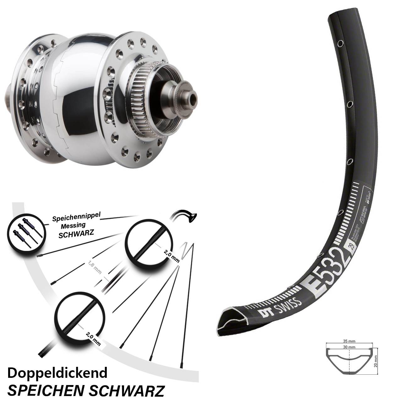 27,5 Zoll DT Swiss E532 SONdelux Disc Nabendynamovorderrad QR