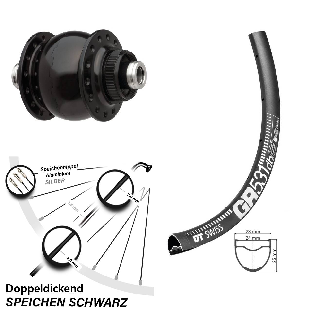 Vorderrad 12x100 mm DT Swiss GR 531 DB Gravel SON 28 Disc