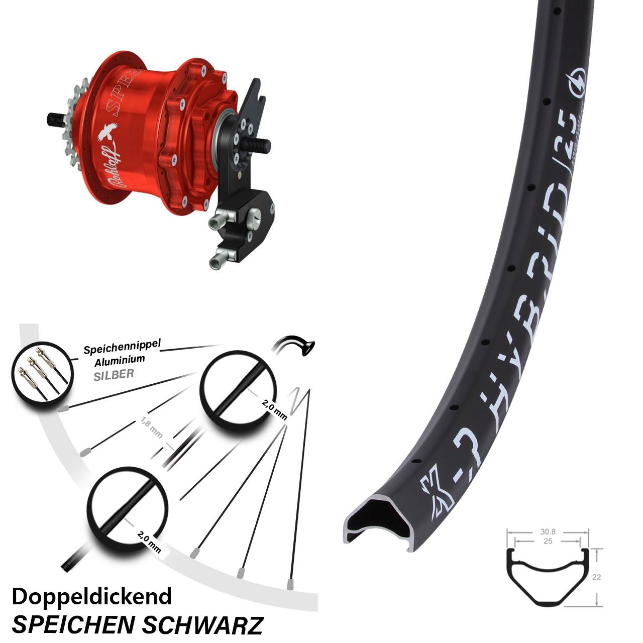 KX-R Hybrid 25 Rohloff Speedhub TS DB OEM2 Tandem rot 28-29 Zoll Disc Laufrad