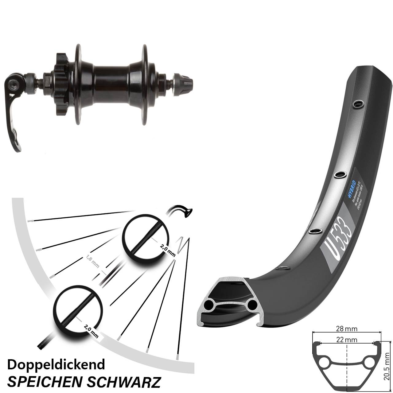 DT Swiss U 533 Novatec 26 Zoll Vorderrad 6-Loch QR