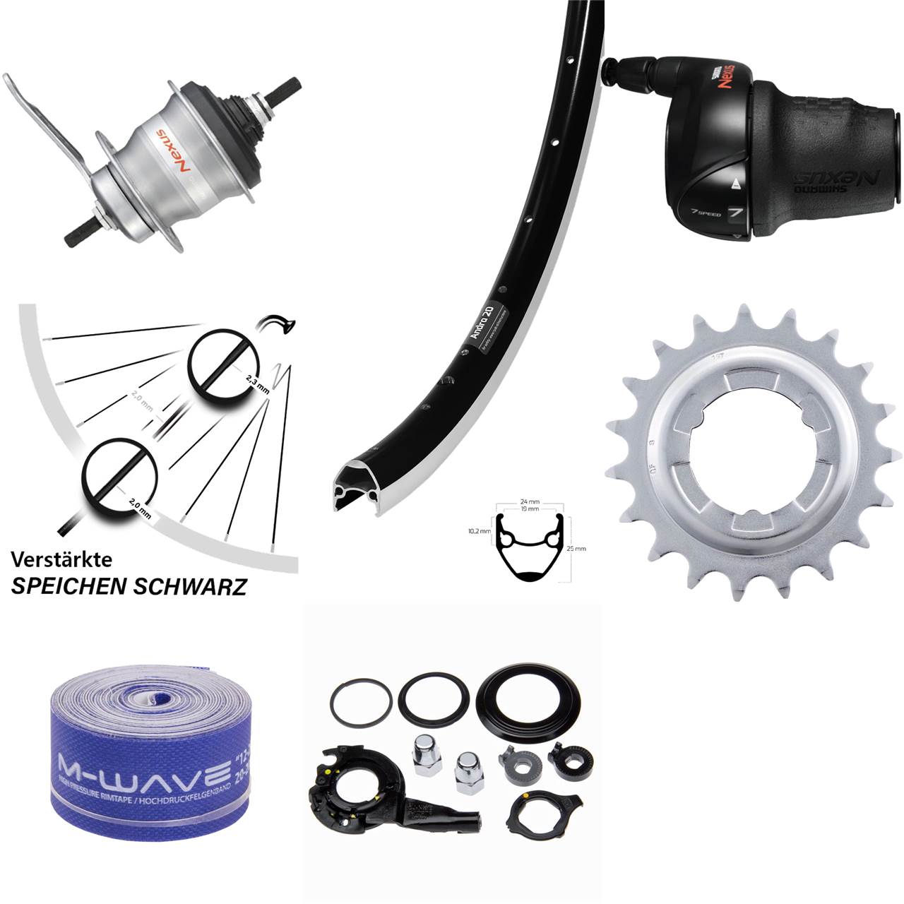 Hinterrad Shimano Nexus 7 Gang Rücktritt 28 Zoll Ryde Andra20