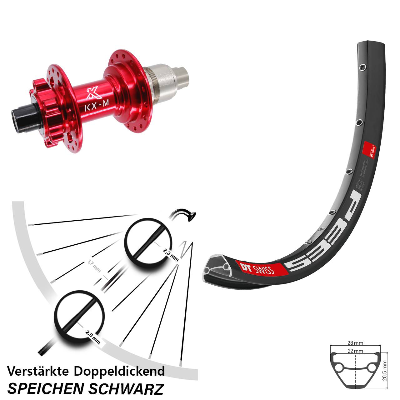 DT Swiss 533 D KX-M rot 29 Zoll 6-Loch Hinterrad 12x142 XD 11-12 fach