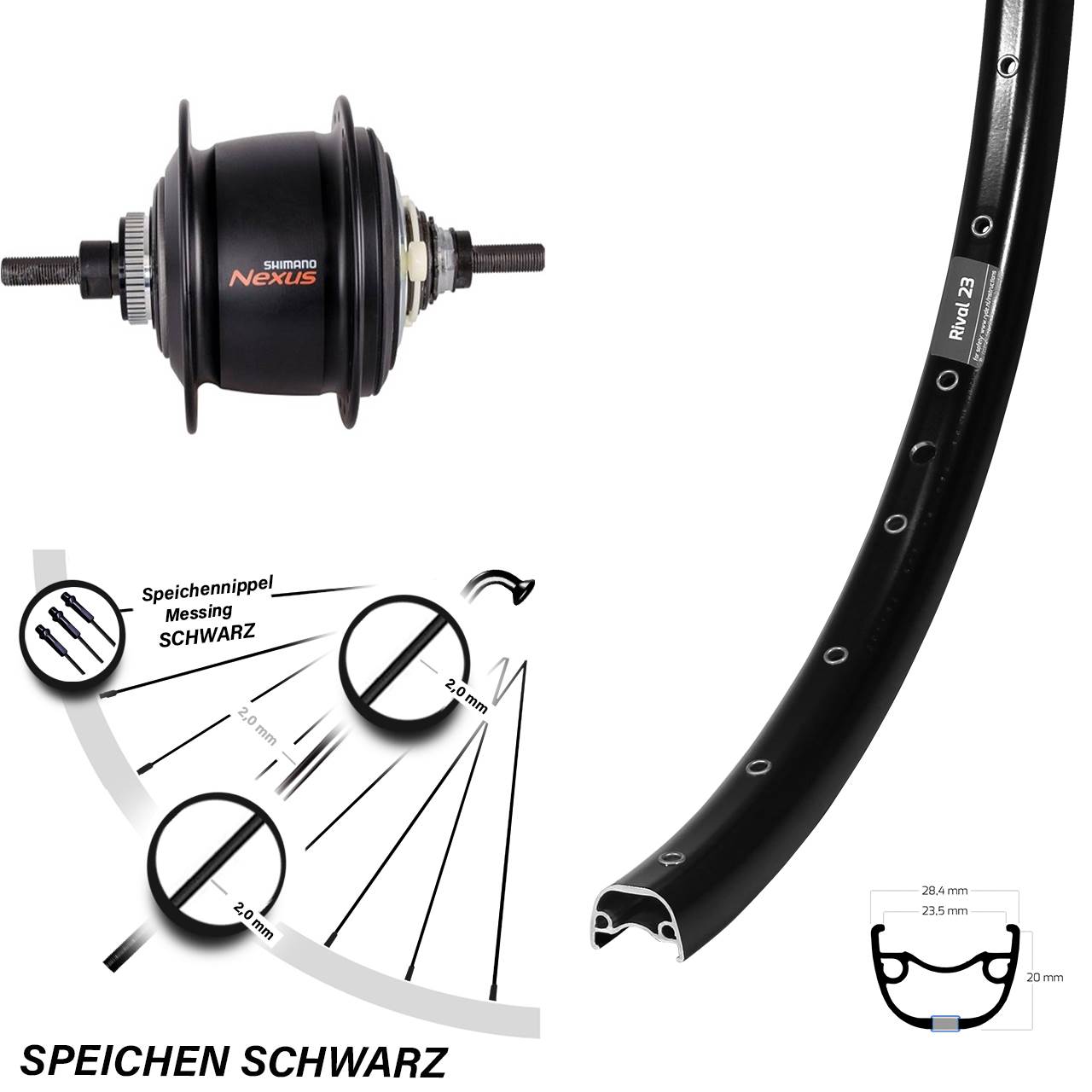 27,5 Zoll Ryde Rival 23 Hinterrad 8-Gang Disc